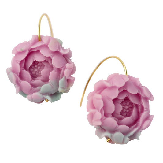 Agate Peony Large Earrings 14K Gold Hook