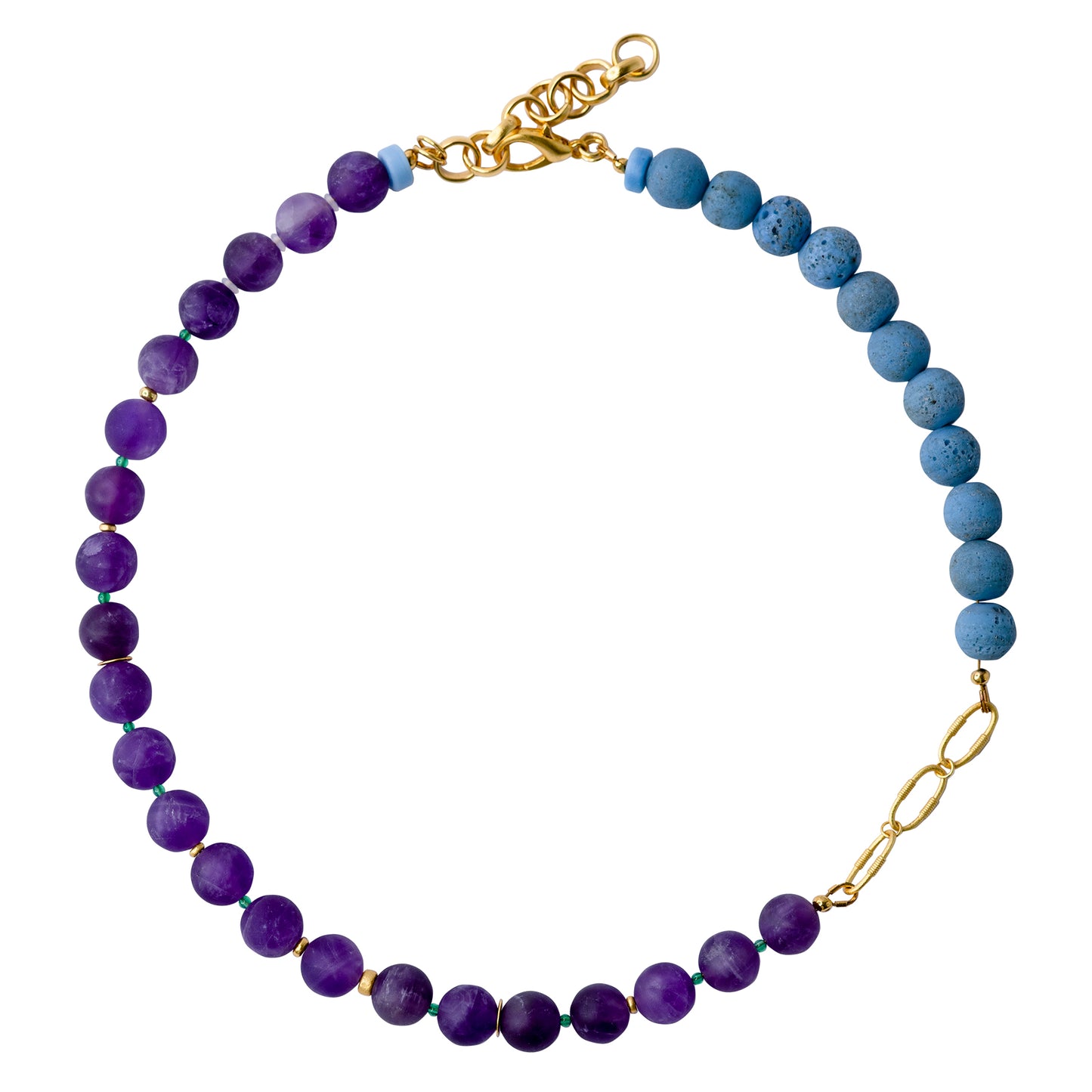 Amethyst & Blue Ceramic Gold Chain Necklace