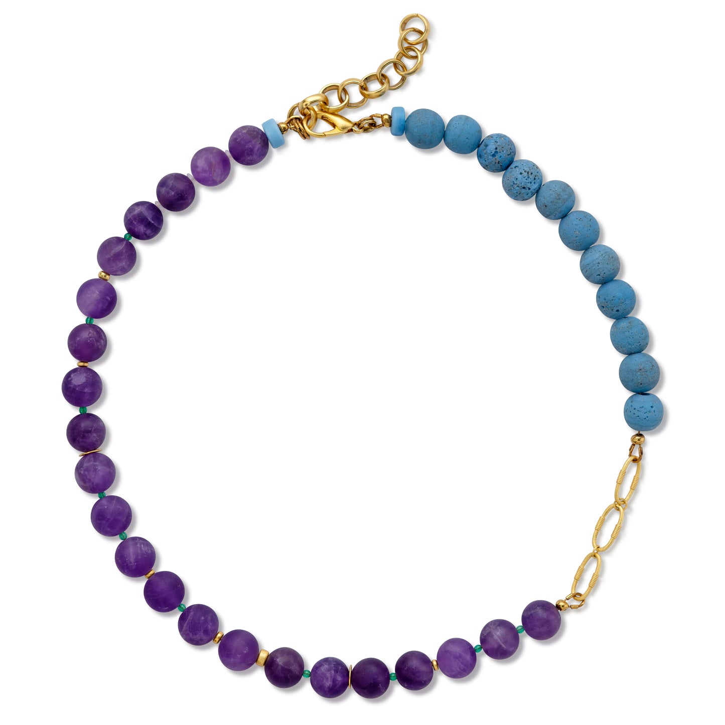 Amethyst & Blue Ceramic Gold Chain Necklace