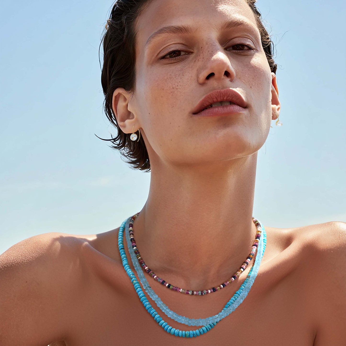 Birthstone December Turquoise Gold Bead Necklace