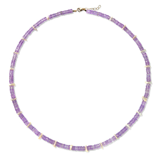 Birthstone February Amethyst Pearl Station Necklace