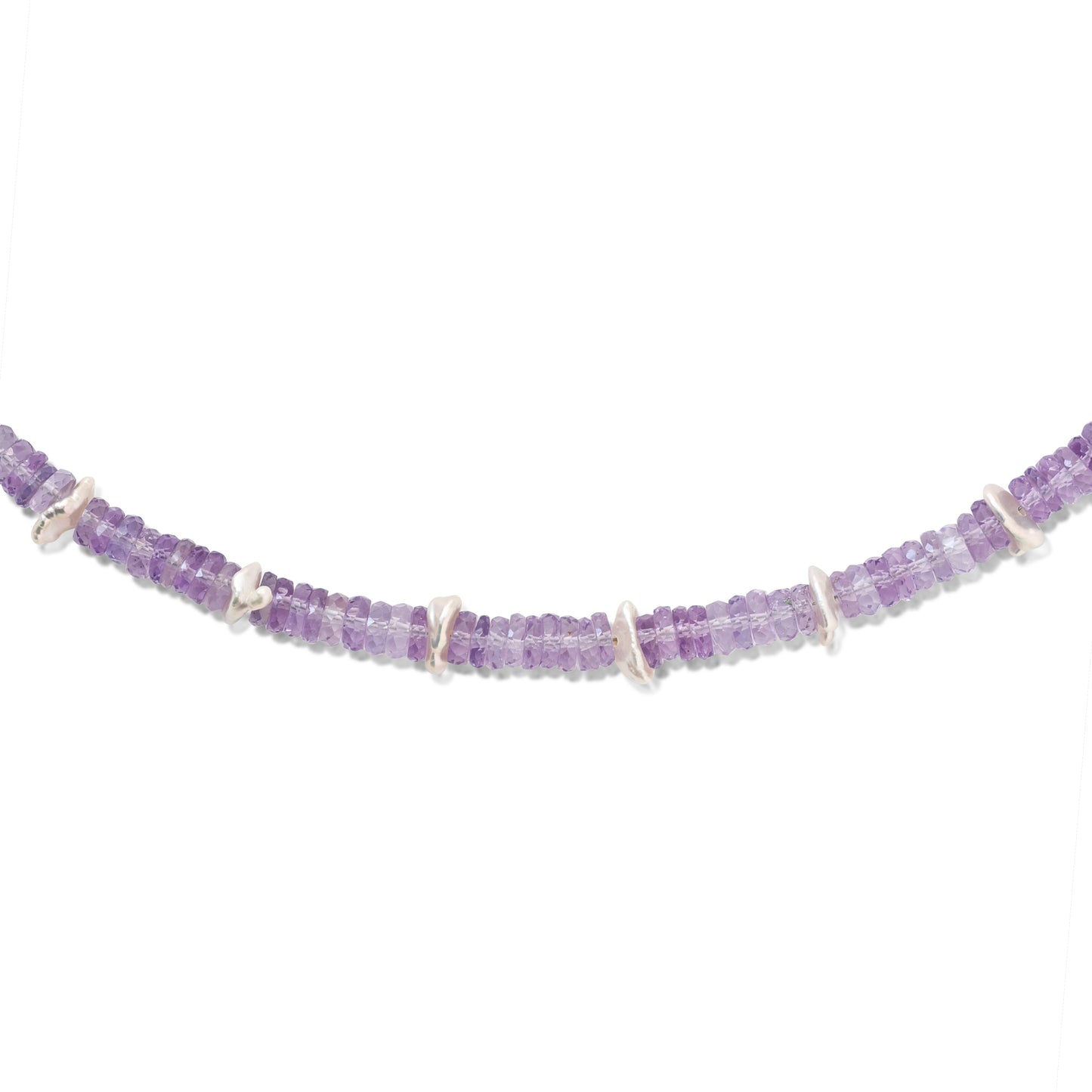 Birthstone February Amethyst Pearl Station Necklace