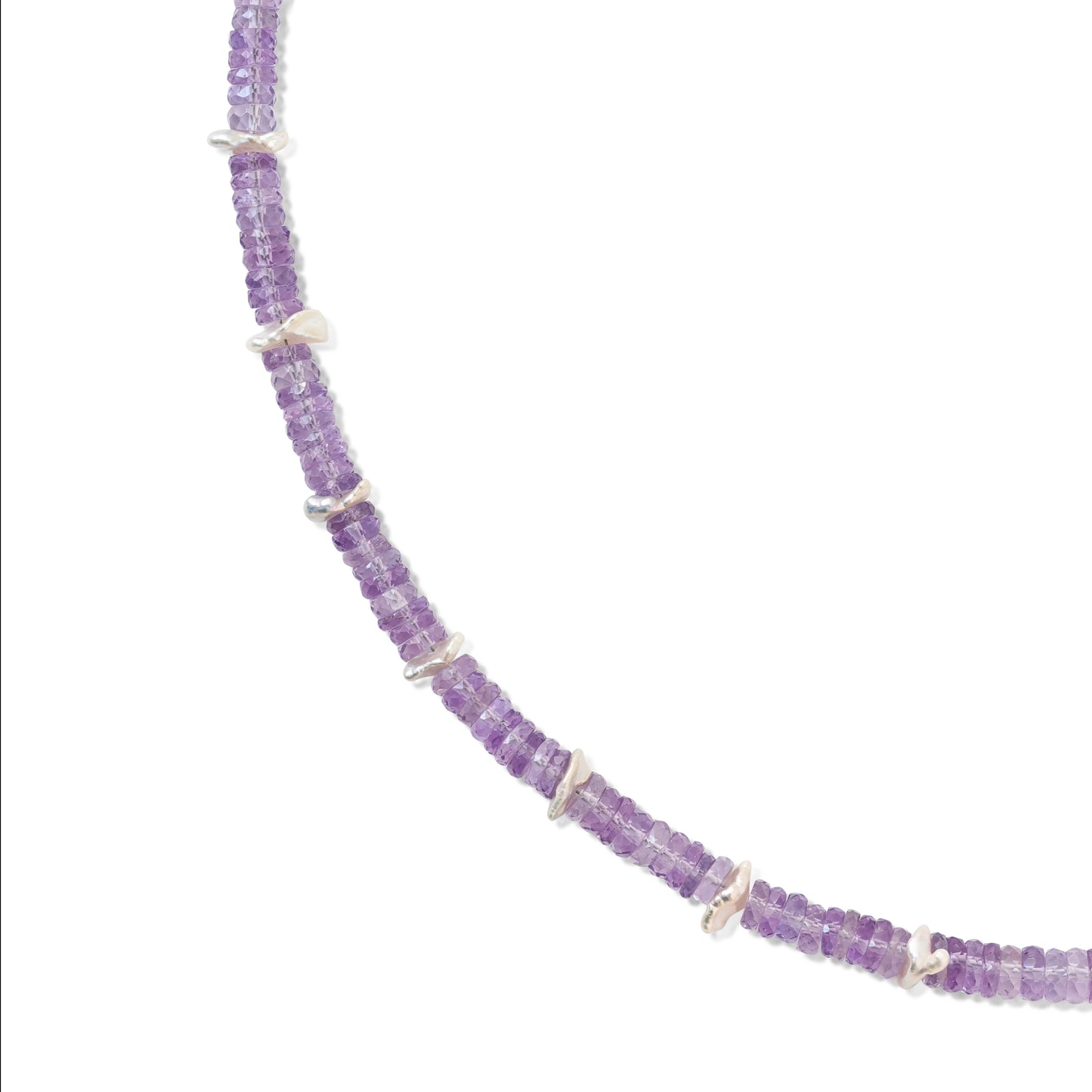Birthstone February Amethyst Pearl Station Necklace
