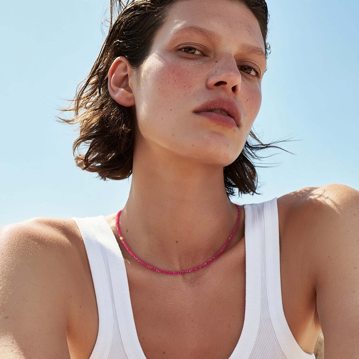 Birthstone July Ruby Gold Bead Necklace