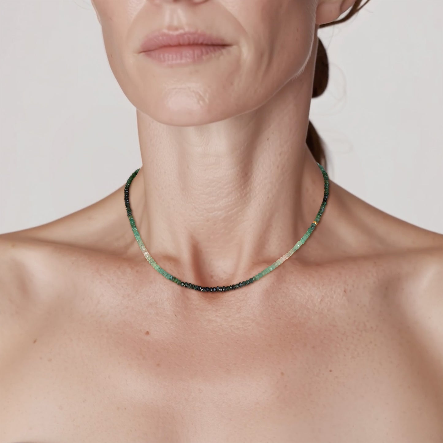 Birthstone May Emerald Ombre Gold Bead Necklace