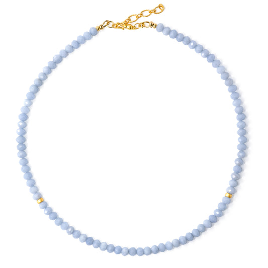 Blue Angelite Gold Beaded Necklace