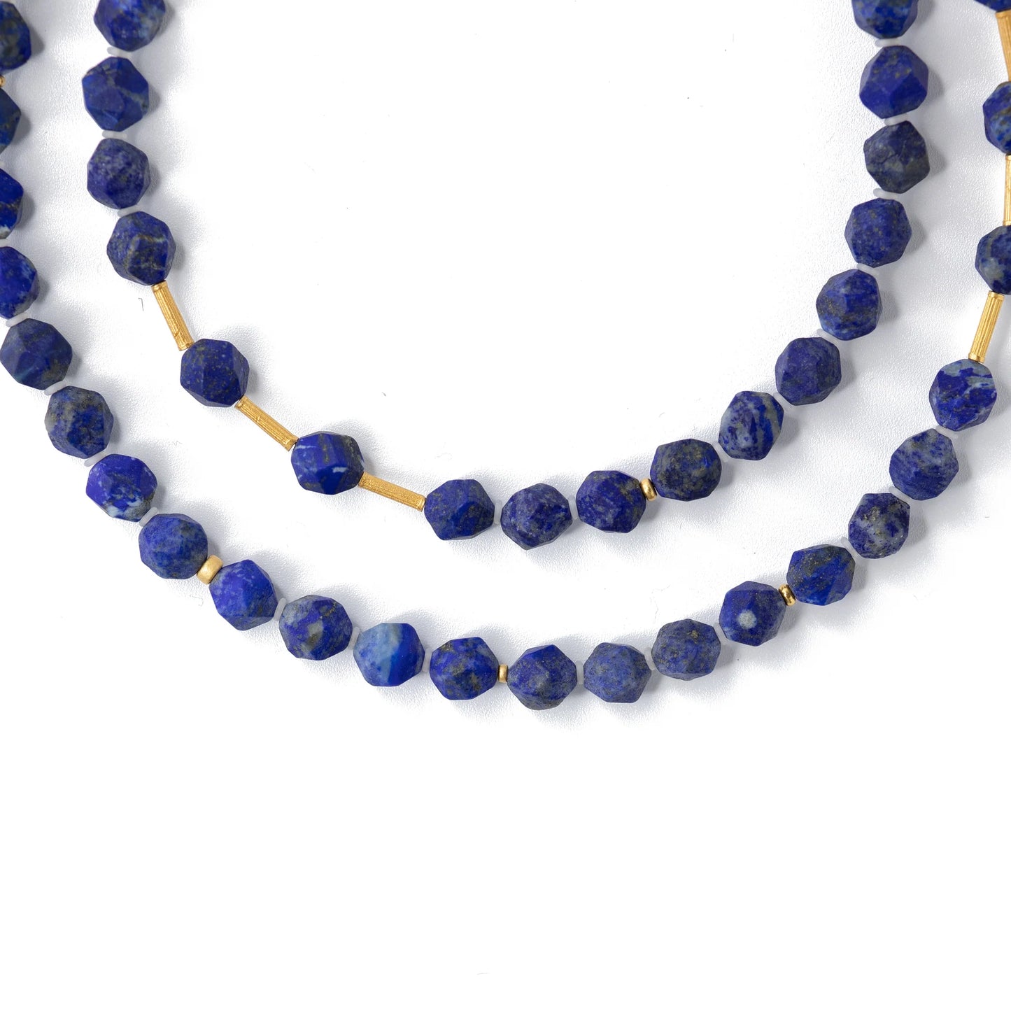 Lapis Nugget Gold Bead Long Necklace