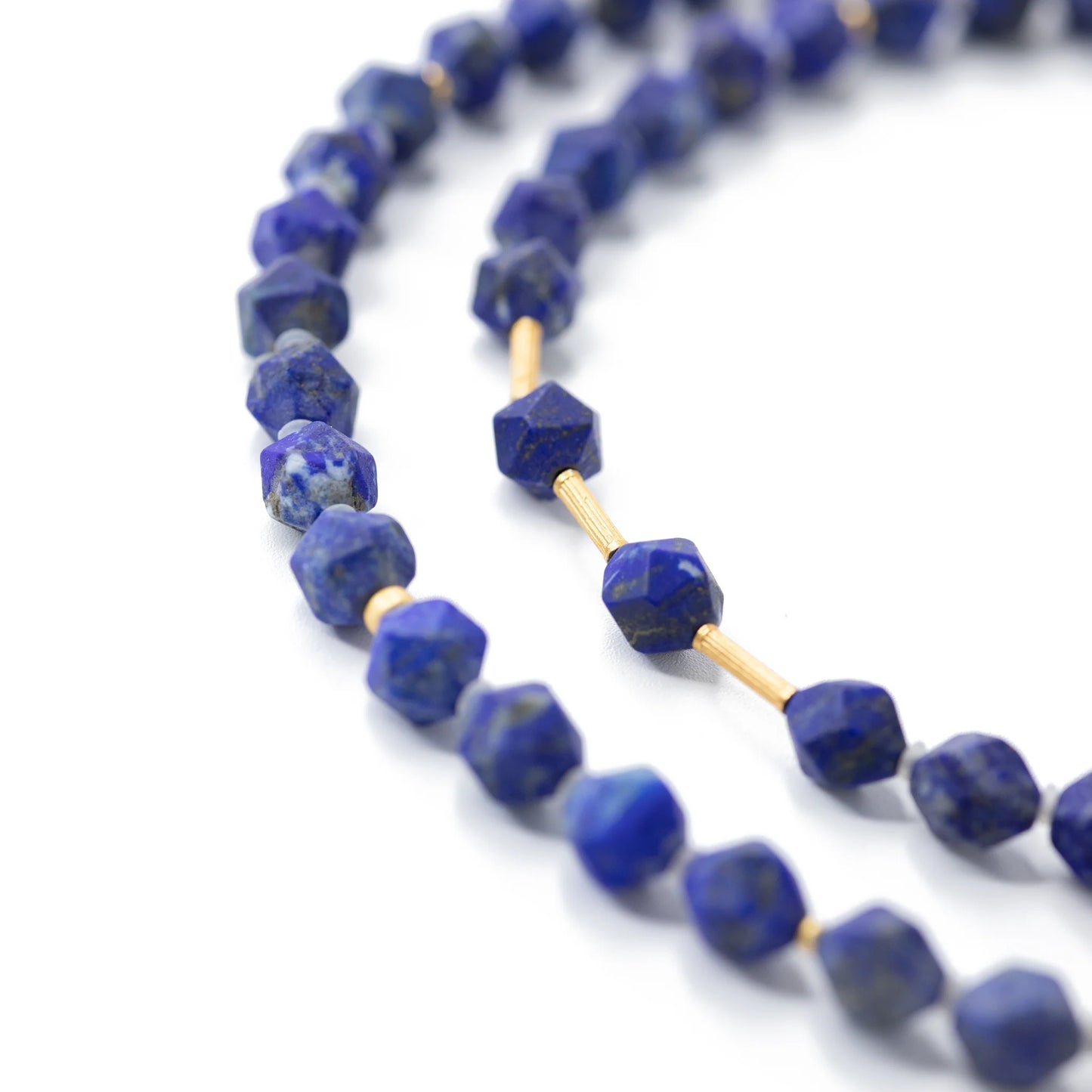 Lapis Nugget Gold Bead Long Necklace