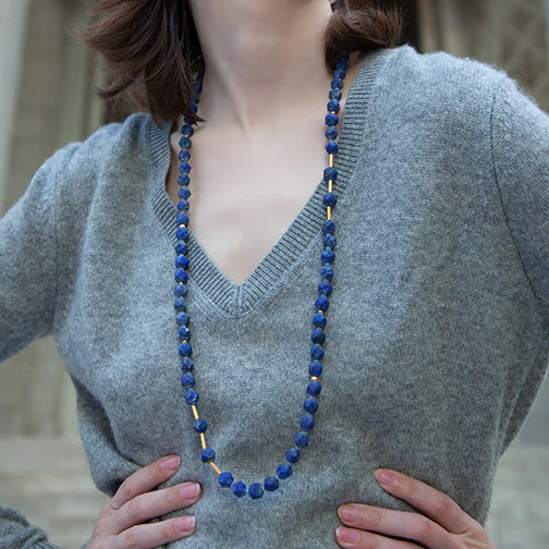 Lapis Nugget Gold Bead Long Necklace