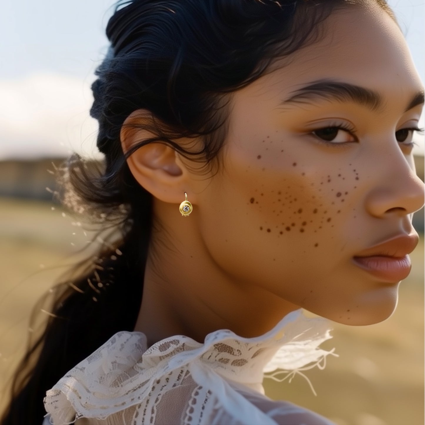 Oro 18K Gold Large Diamond Hook Earring