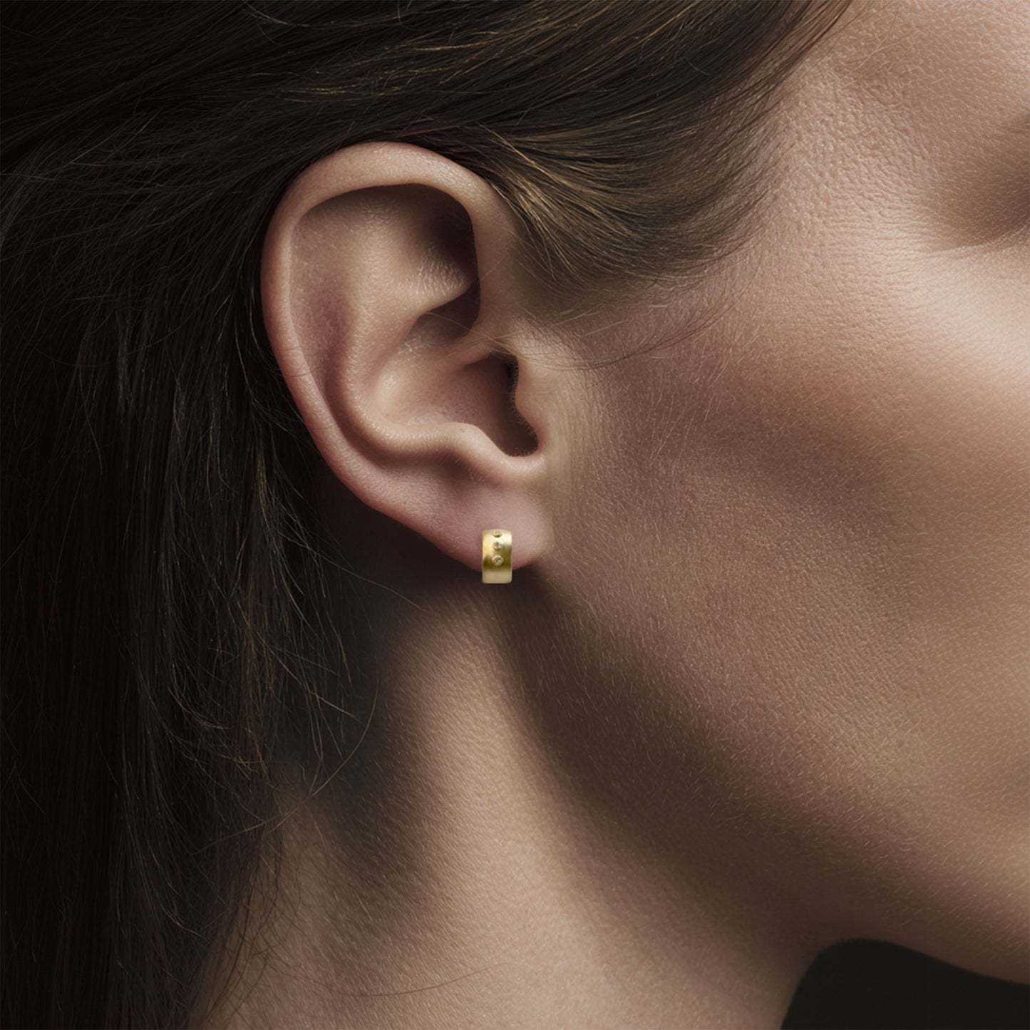 Diamond Wide Gold Huggie Earrings