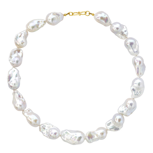 Extra Large White Baroque Pearl & 18k Gold Necklace II