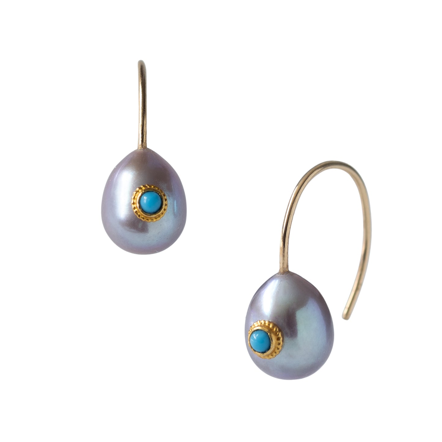Gray Pearl Turquoise Hook Earrings