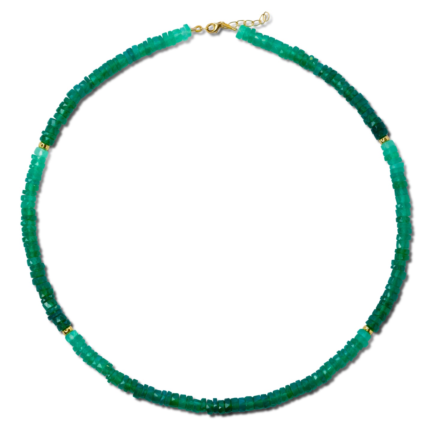 Green Agate Ombre Gold Bead Necklace