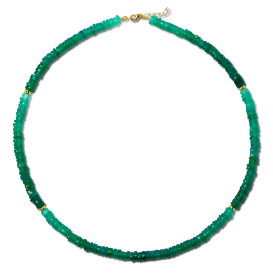 Green Agate Ombre Gold Bead Necklace