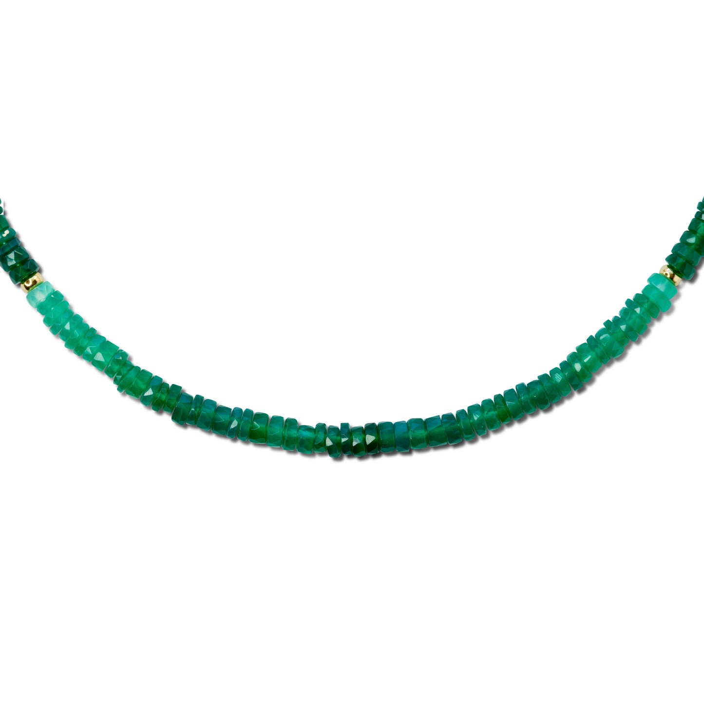 Green Agate Ombre Gold Bead Necklace