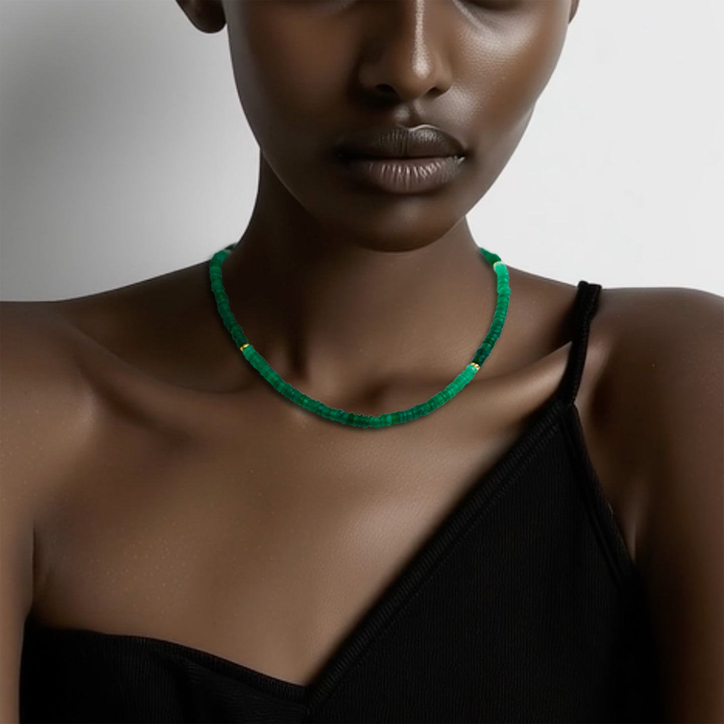 Green Agate Ombre Gold Bead Necklace