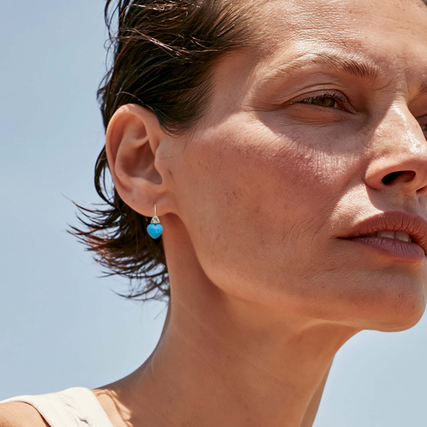 Heart Turquoise and Diamond Gold Drop Earrings