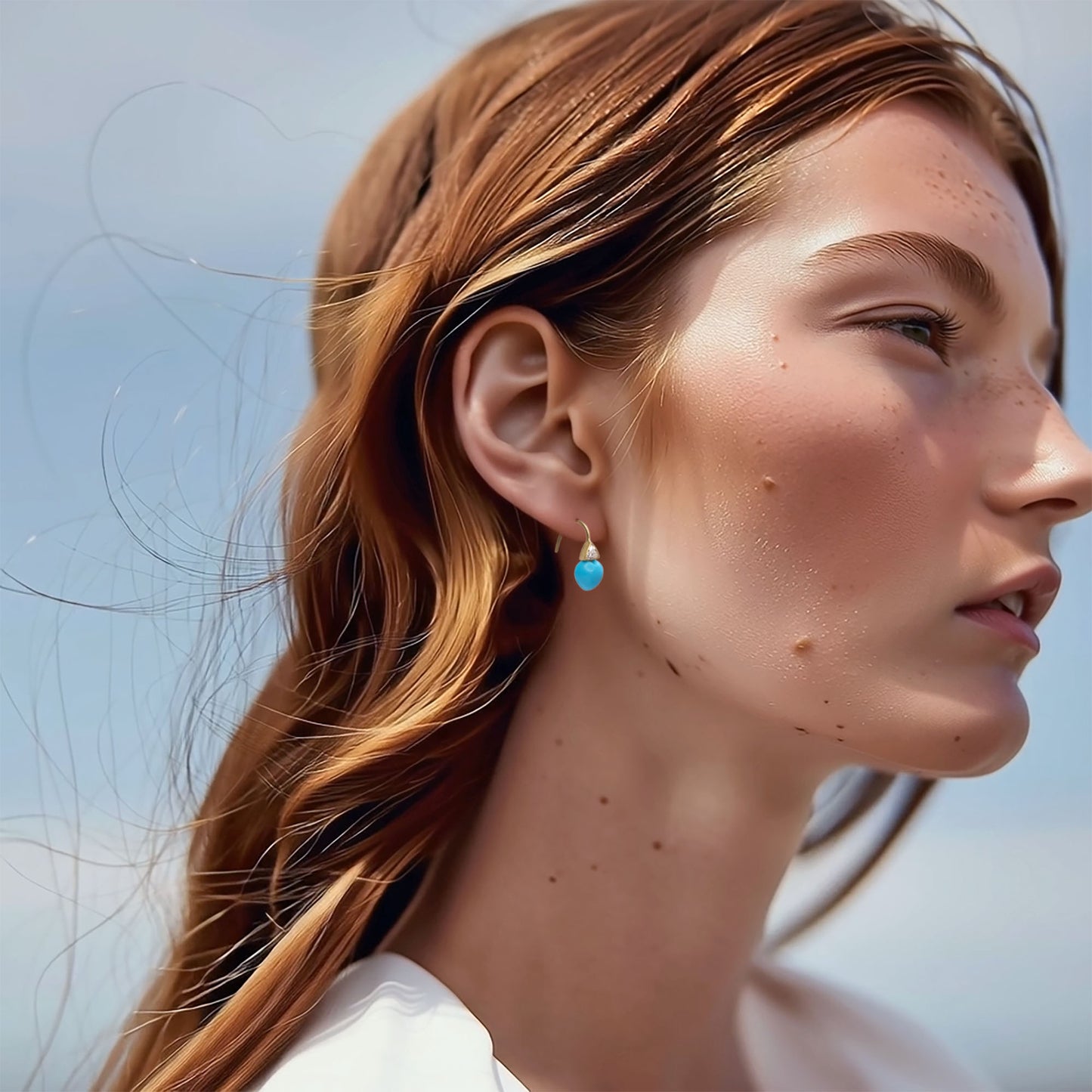 Heart Turquoise & Diamond Drop Earrings 18K Gold