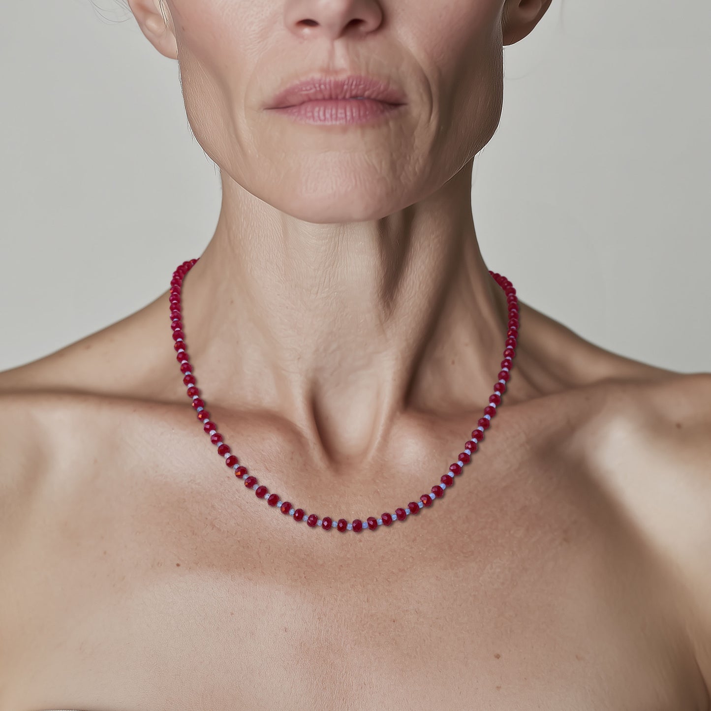 Jumbo Ruby Aquamarine Alternating Necklace