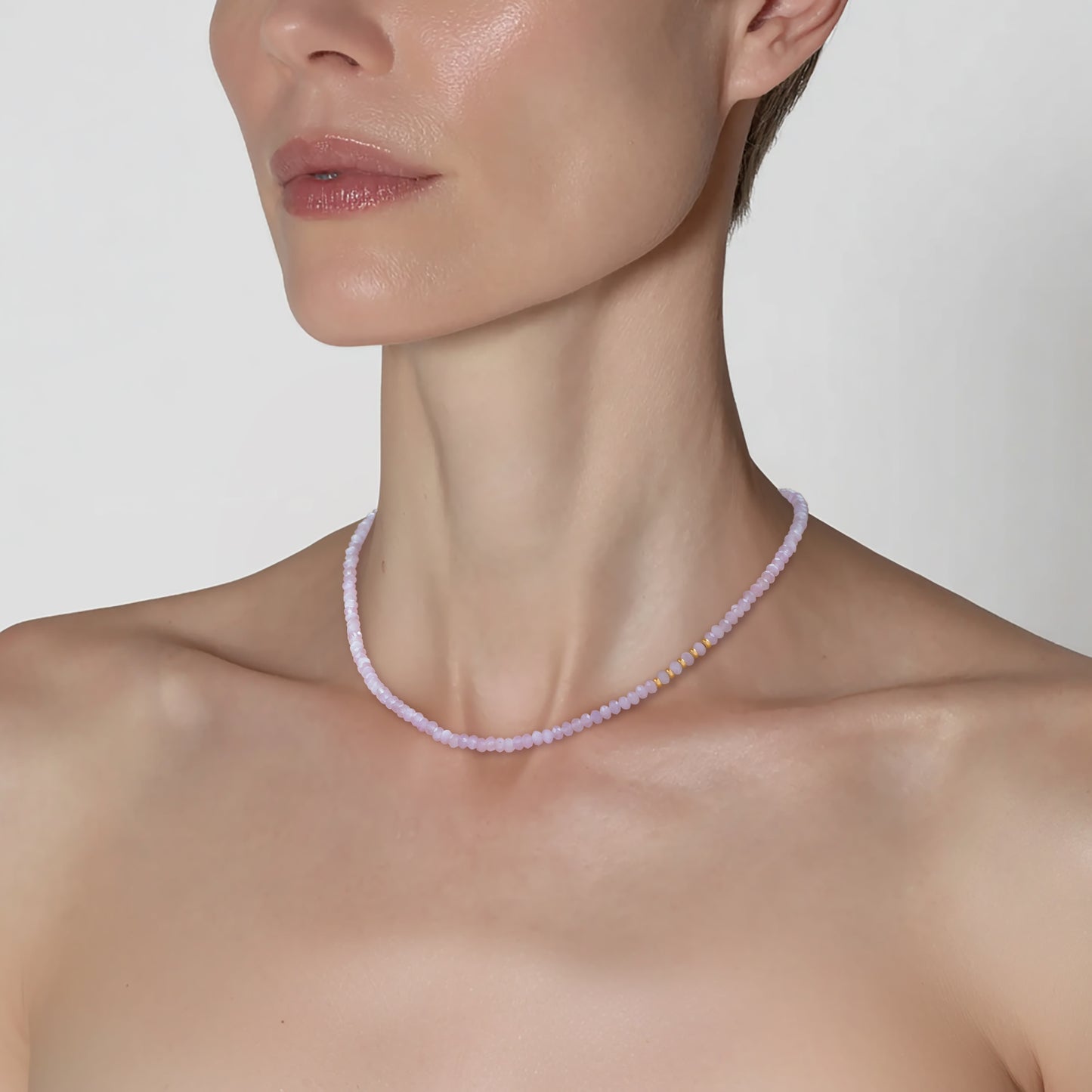 Kunzite Gold Bead Necklace