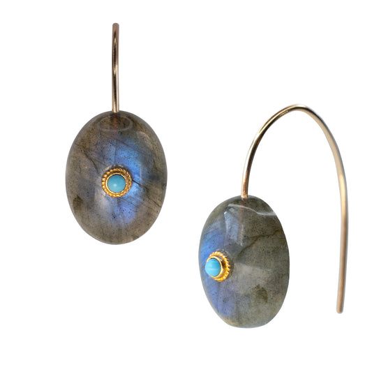 Labradorite Turquoise Drop Earrings 14K Gold
