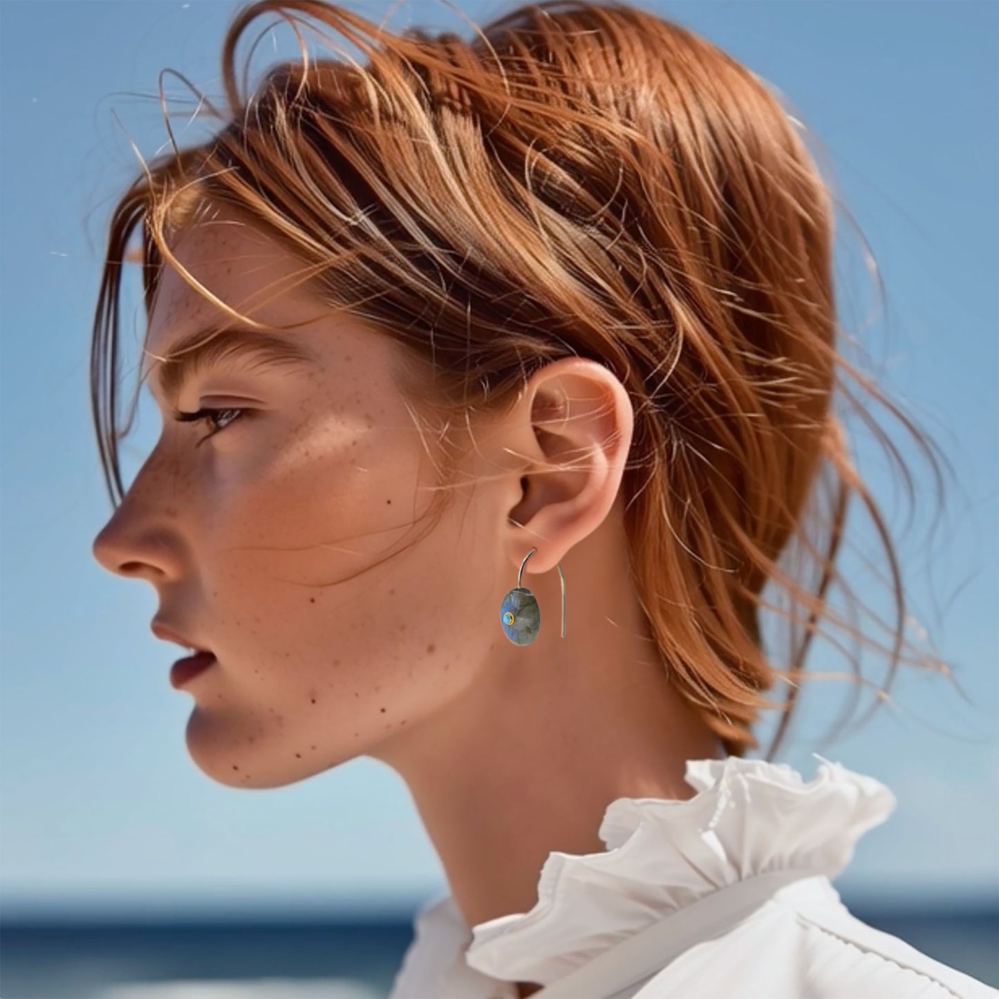 Labradorite Turquoise Drop Earrings 14K Gold