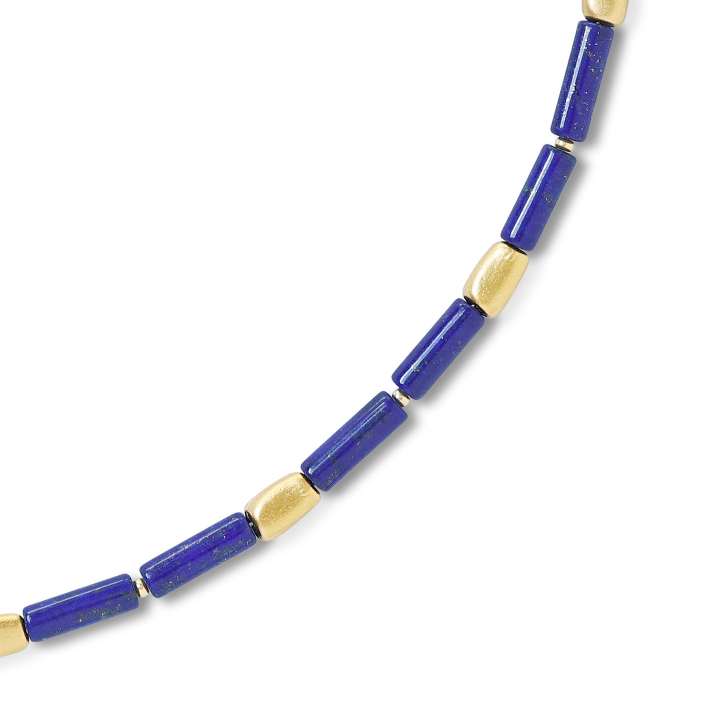 Lapis Lazuli Tube Gold Station Necklace