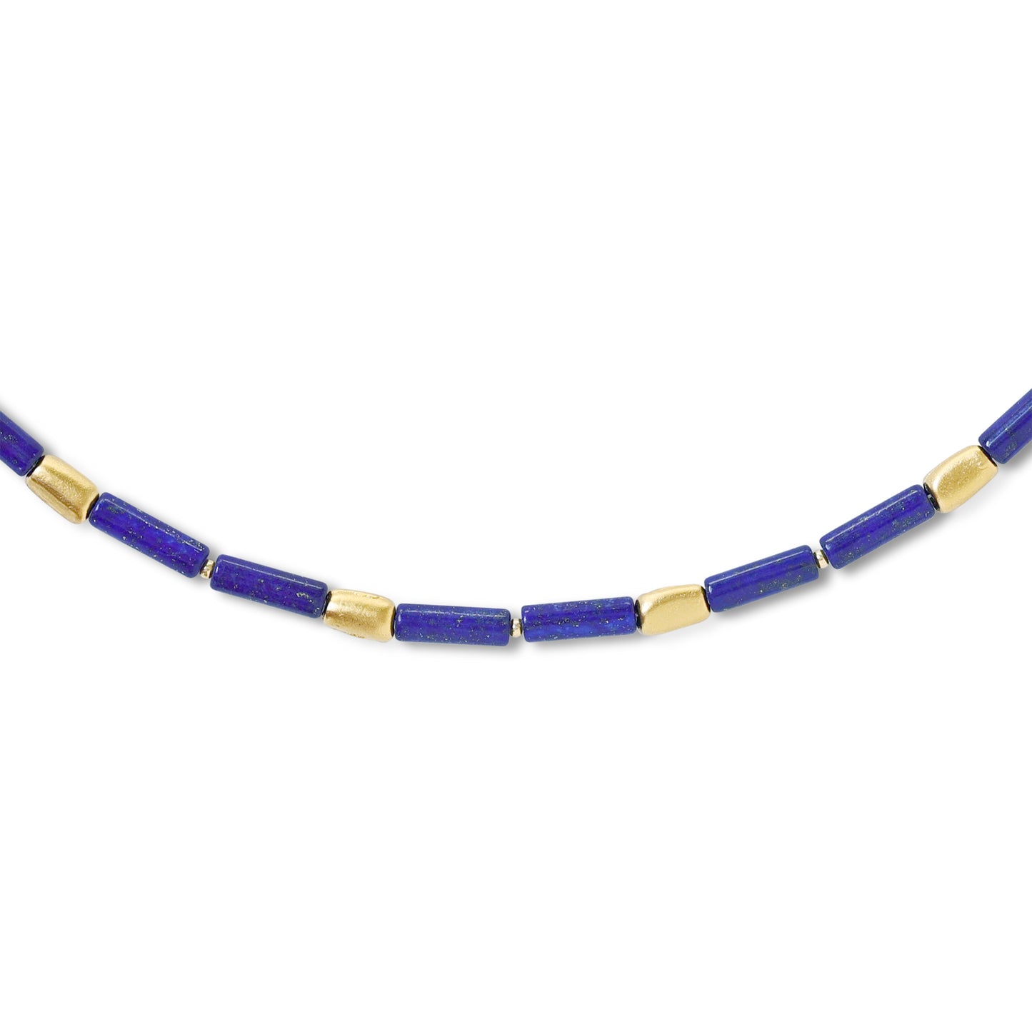 Lapis Lazuli Tube Gold Station Necklace