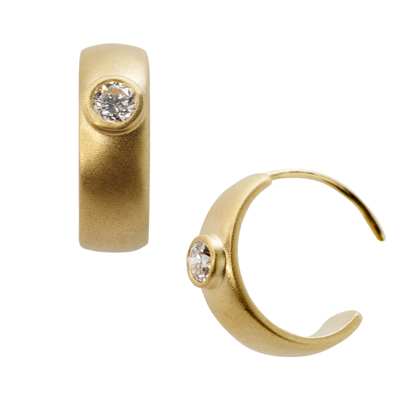 Meme Gold Diamond Huggie Earrings, 1/2" Round