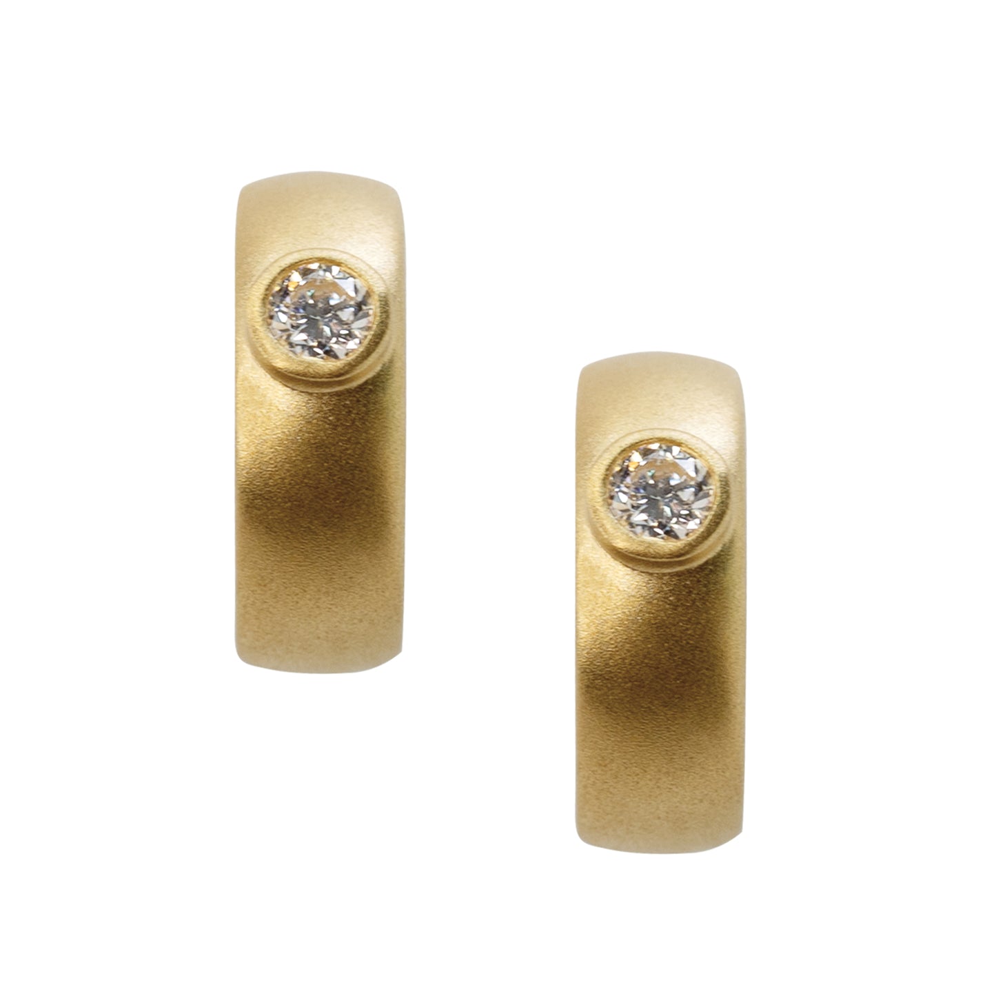 Meme Gold Diamond Huggie Earrings, 1/2" Round