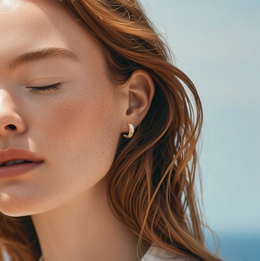 Meme Gold Diamond Huggie Earrings, 1/2" Round