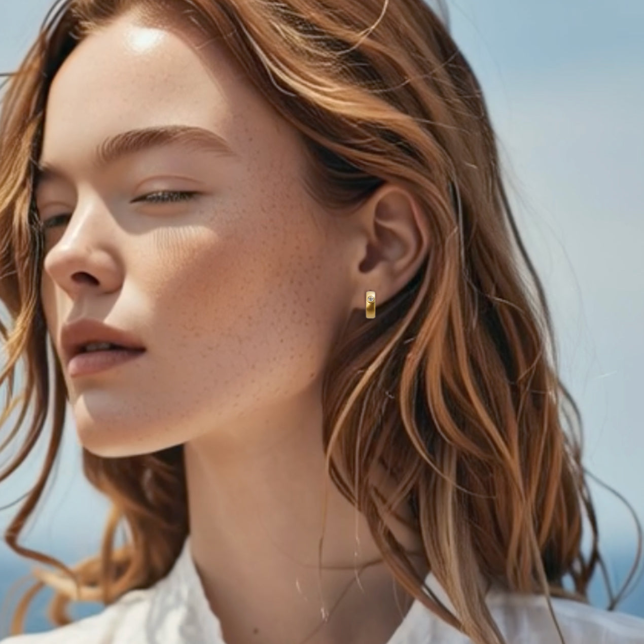 Meme Gold Diamond Huggie Earrings, 1/2" Round