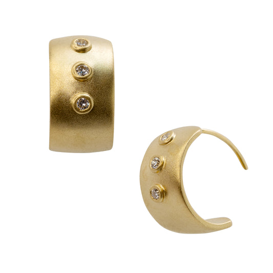 Meme Gold Diamond Wide Huggie Earrings, 1/2" Round