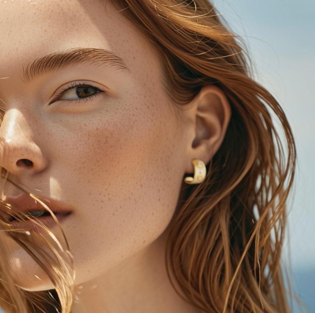 Meme Gold Diamond Wide Huggie Earrings, 1/2" Round