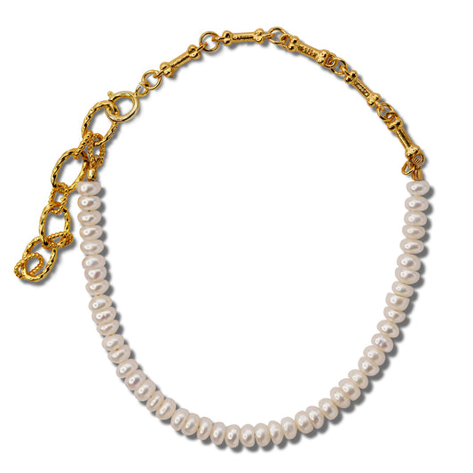 Mini Pearl & Dog Bone Chain Bracelet