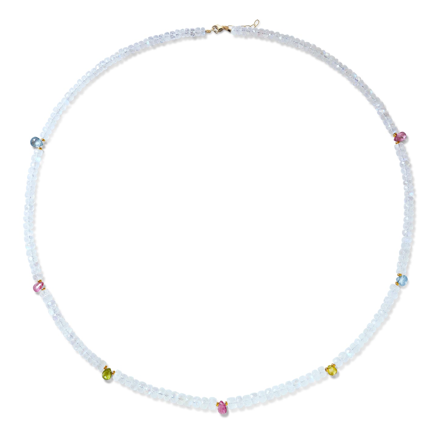 Rainbow Tourmaline Drop Blue Moonstone Necklace