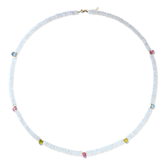 Rainbow Tourmaline Drop Blue Moonstone Necklace