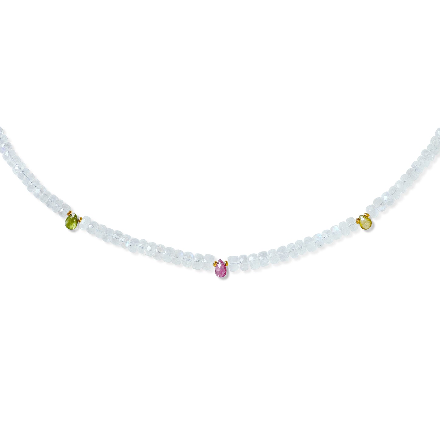 Rainbow Tourmaline Drop Blue Moonstone Necklace