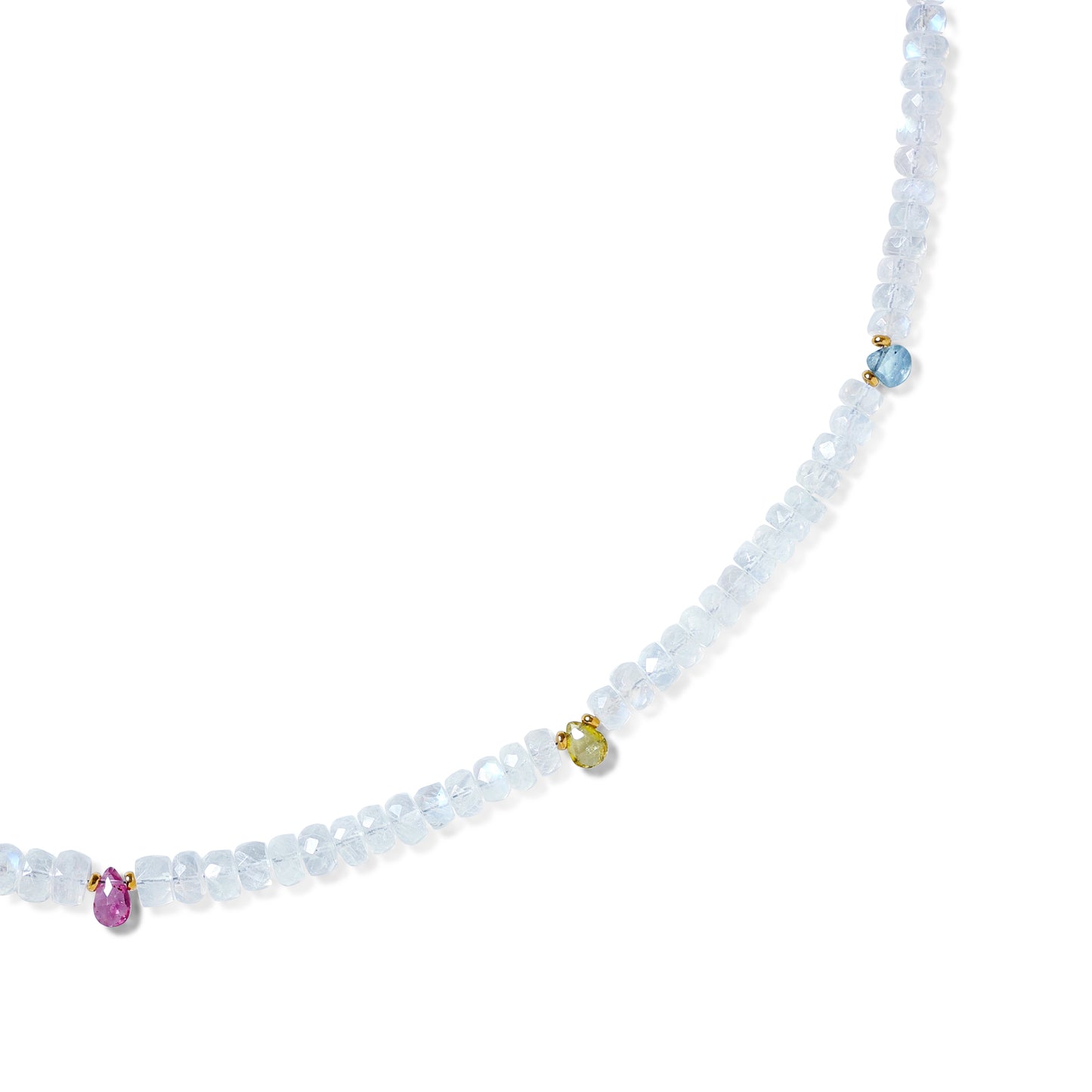 Rainbow Tourmaline Drop Blue Moonstone Necklace