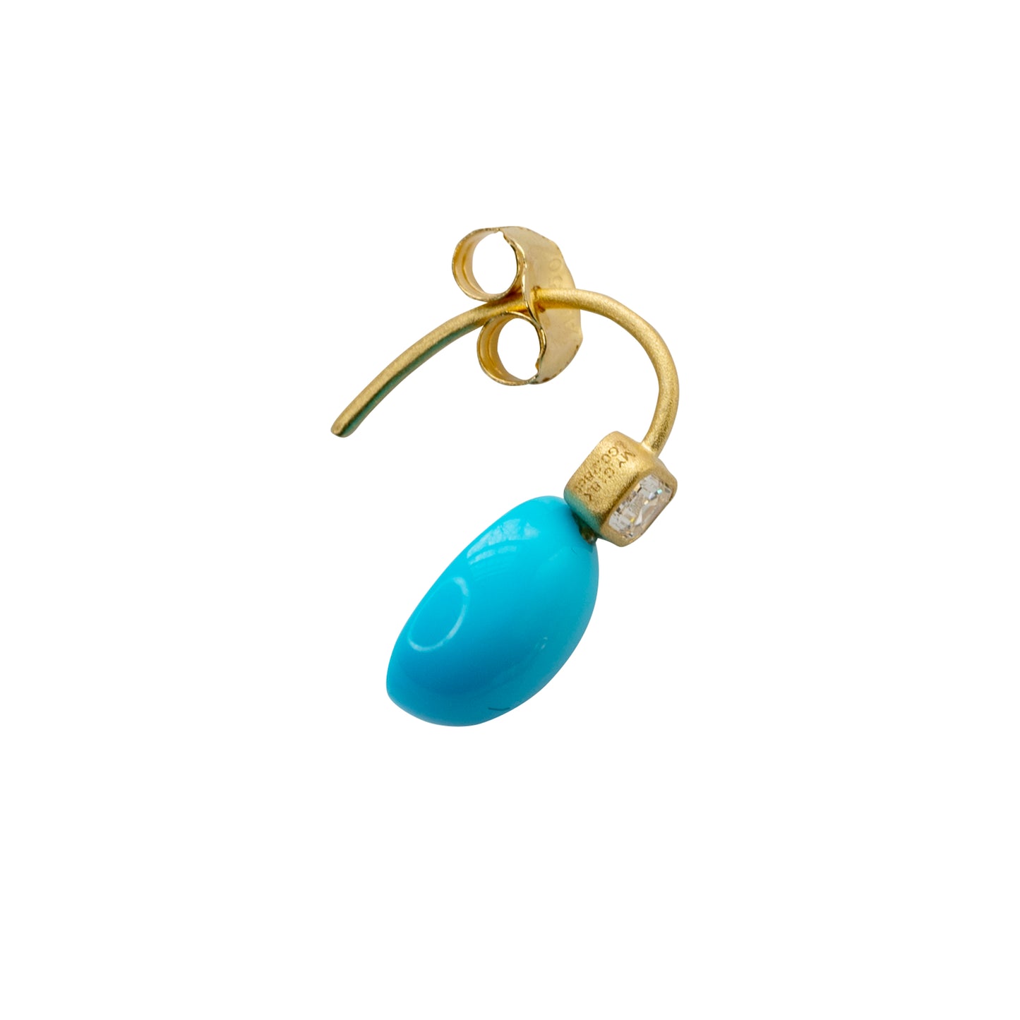 Oval Turquoise and Diamond Gold Drop Earrings