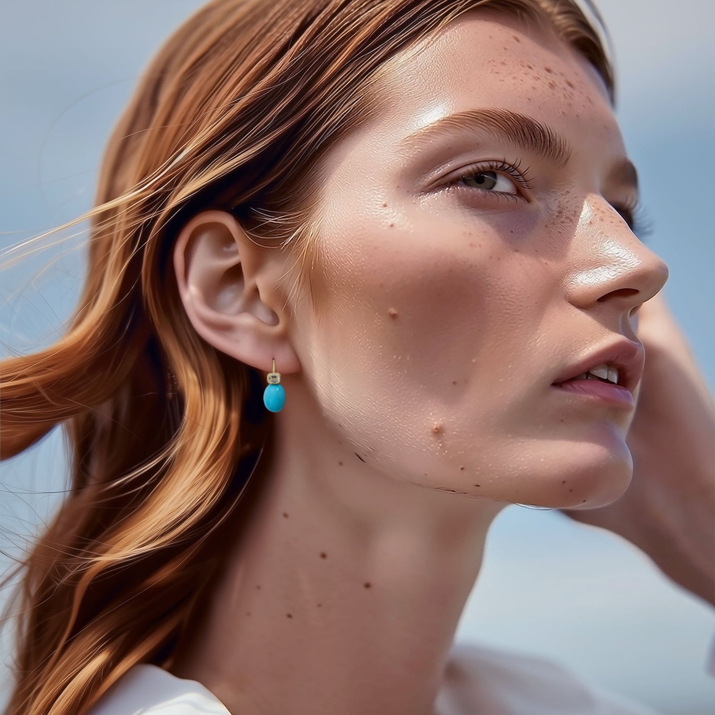 Oval Turquoise & Diamond Drop Earrings 18K Gold