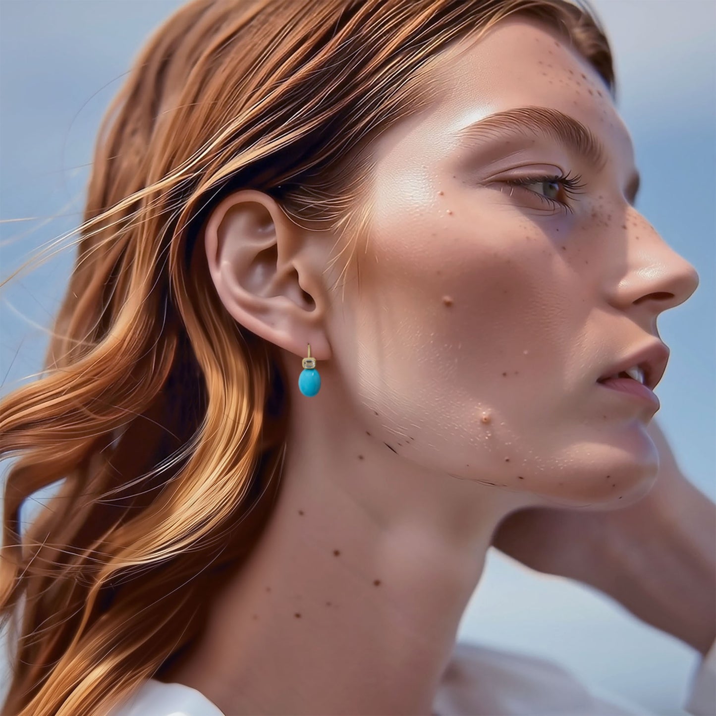 Oval Turquoise & Diamond Drop Earrings 18K Gold