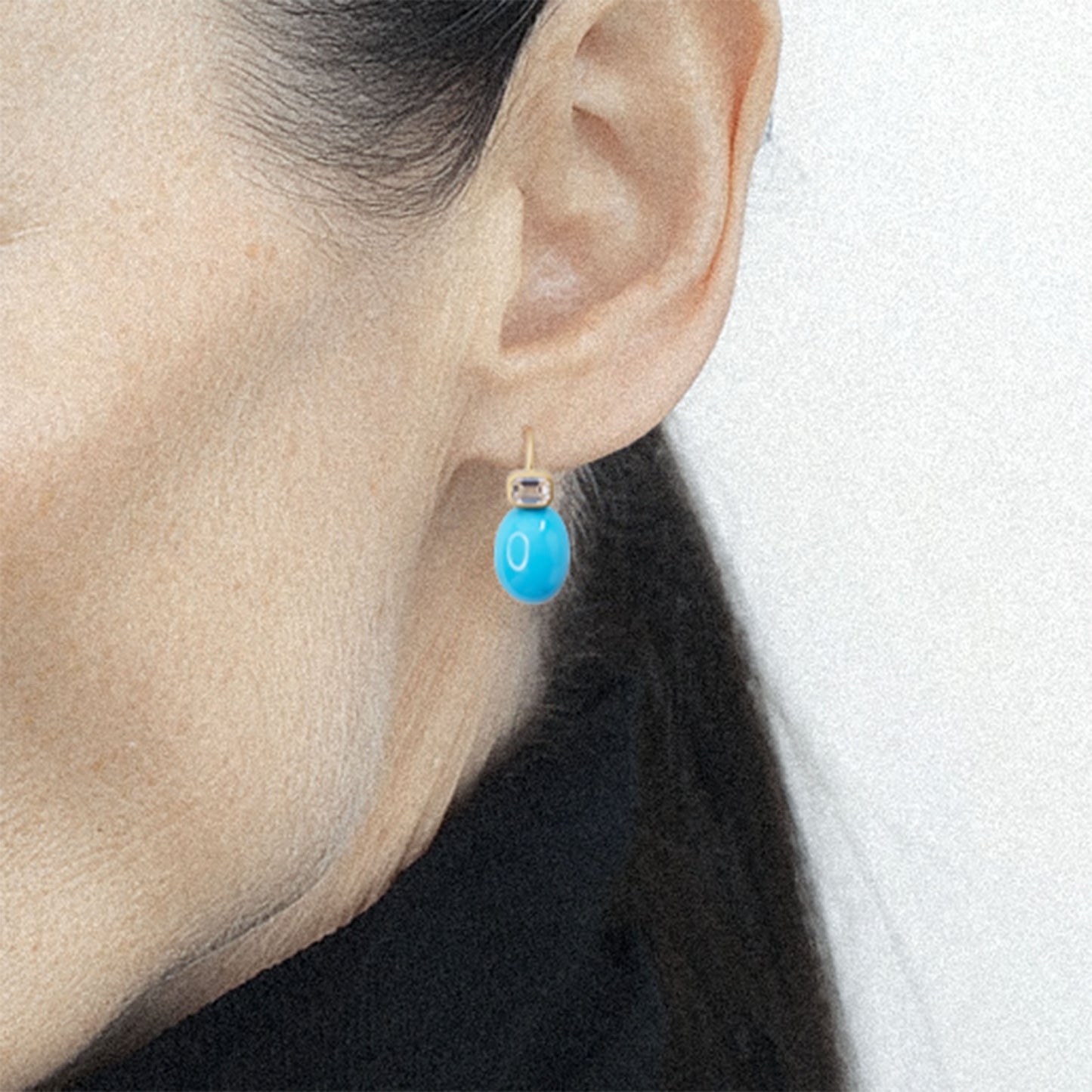 Oval Turquoise and Diamond Gold Drop Earrings