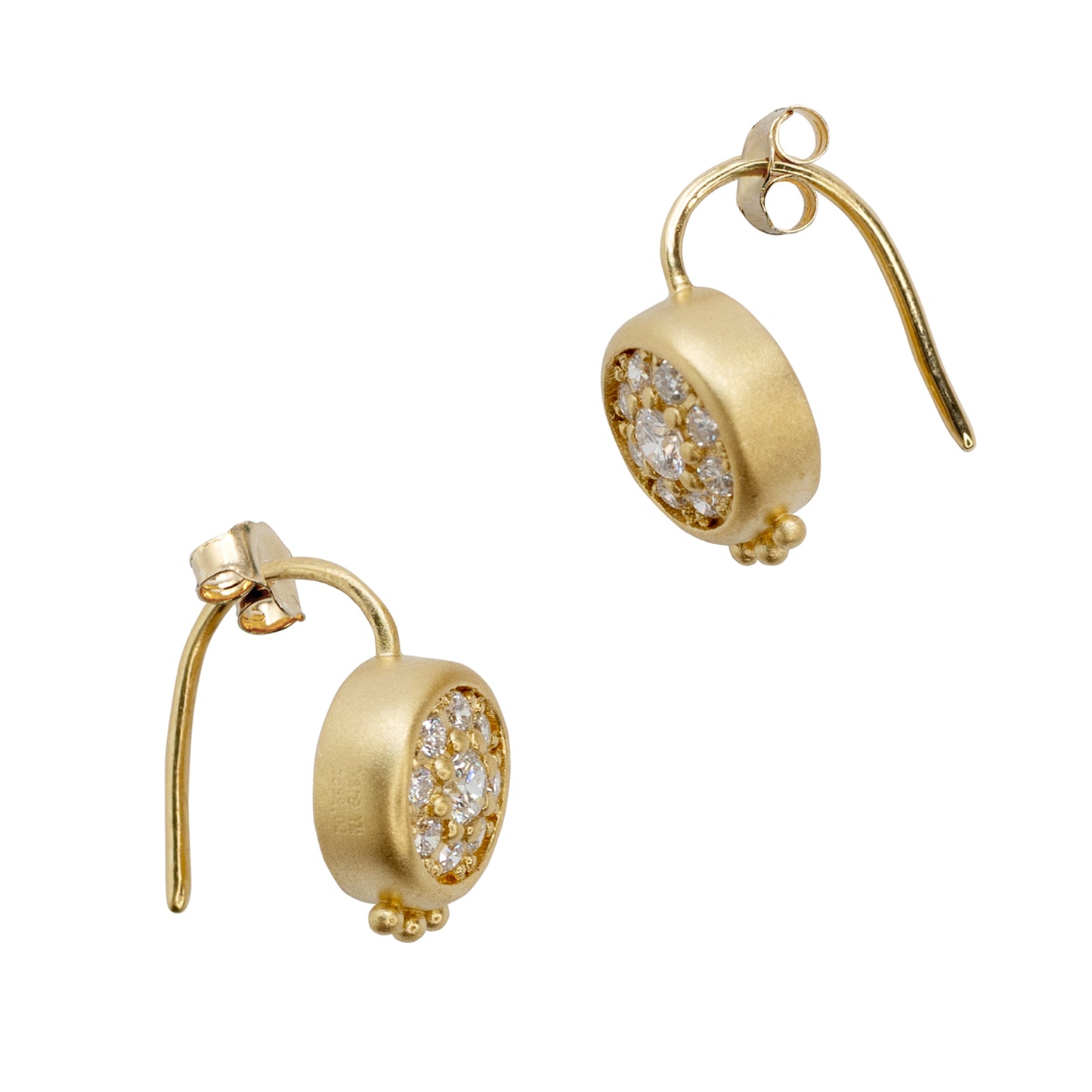 Pave Diamond Disc Gold Hook Earrings