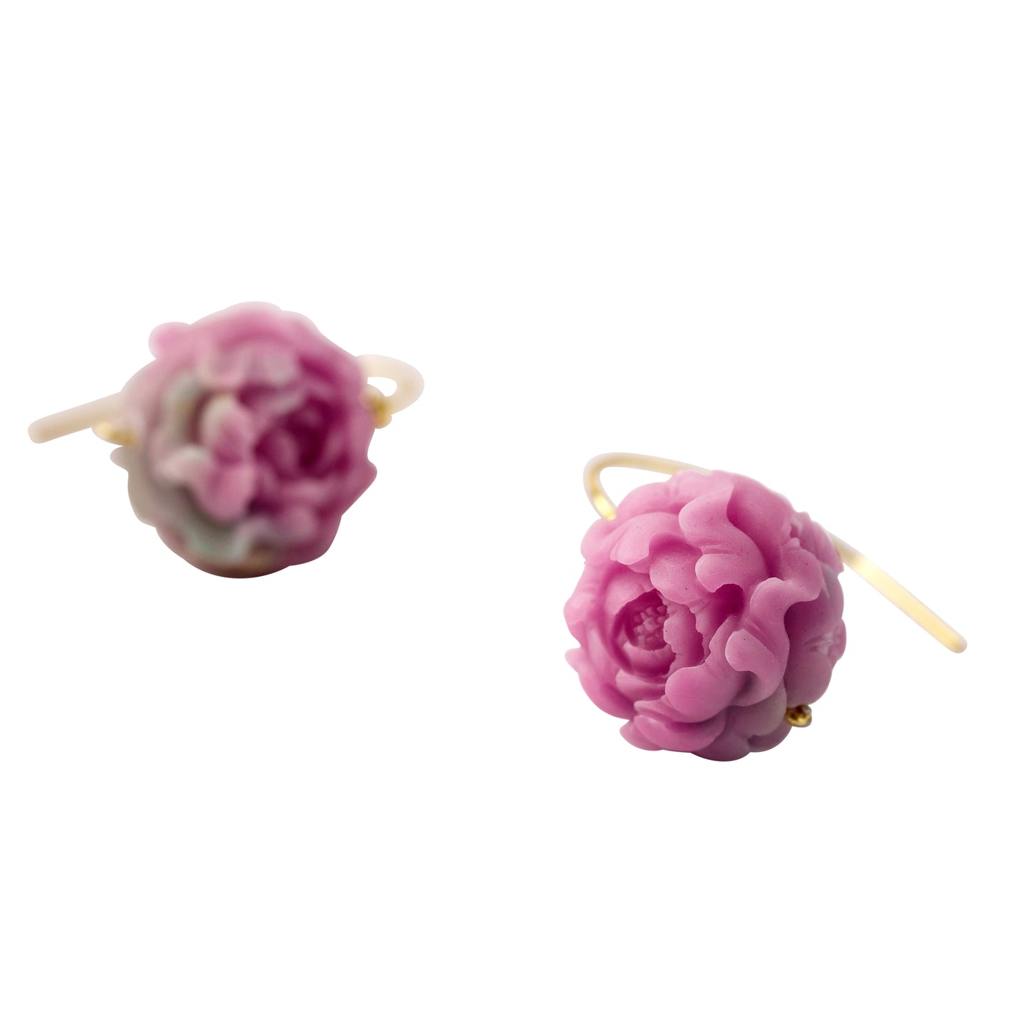 Pink Agate Peony Flower Earring II