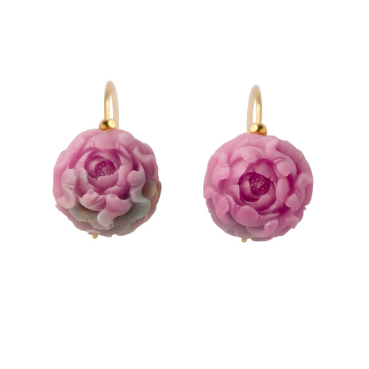 Pink Agate Peony Flower Earring II