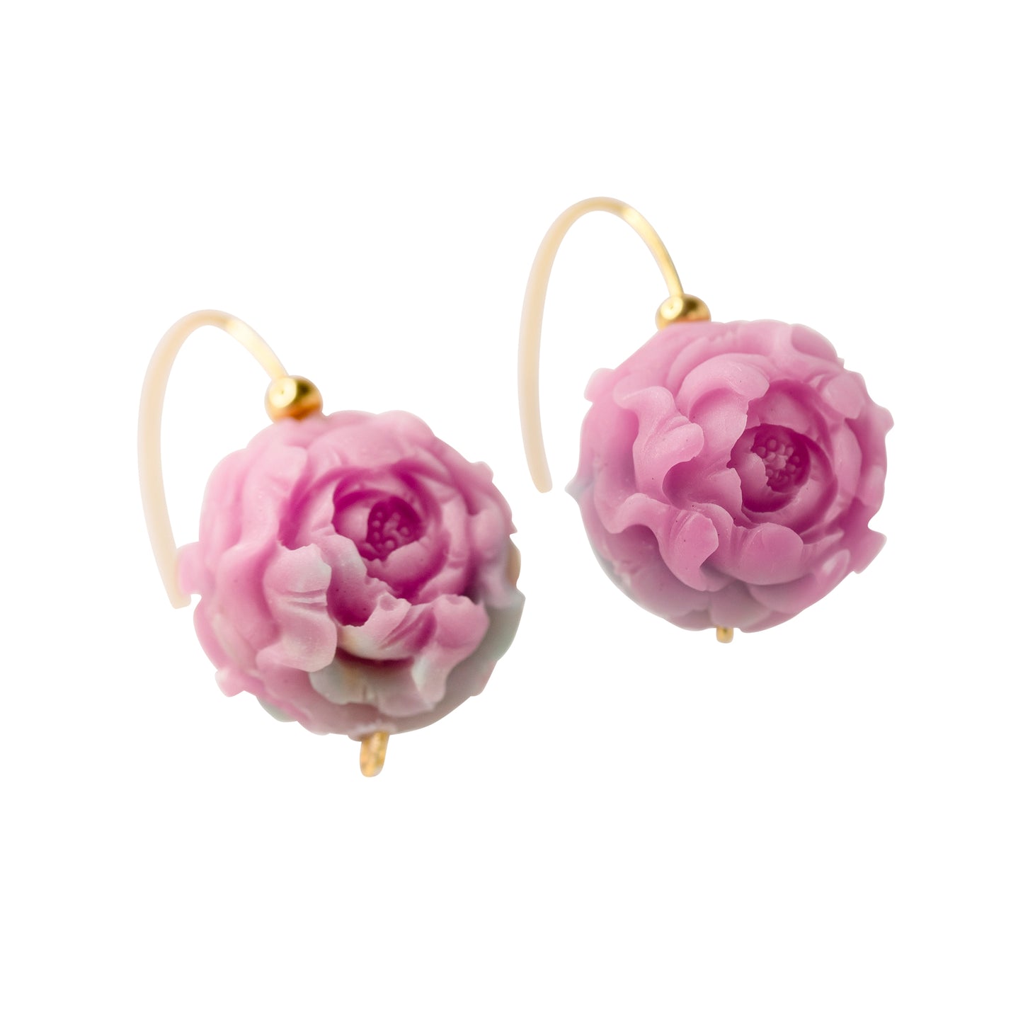 Pink Agate Peony Flower Earring II