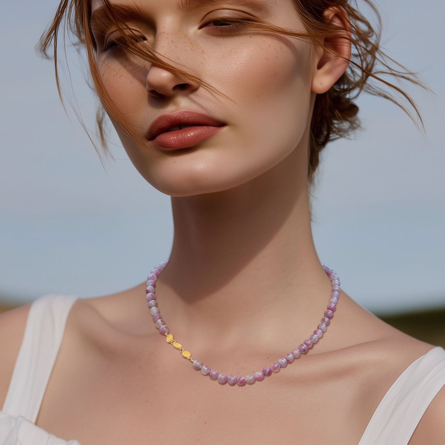 Pink Tourmaline Half-moon Necklace