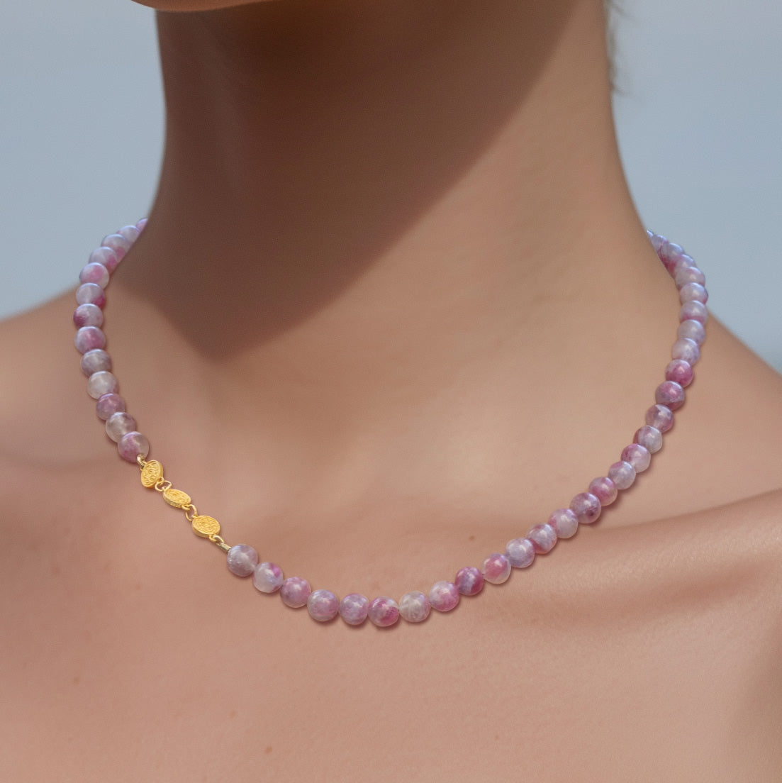Pink Tourmaline Half-moon Necklace